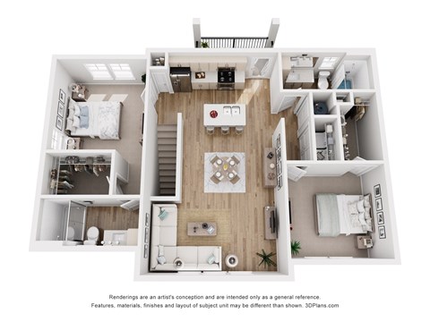 Floor plan for 2 beds, 2 baths, 1213 sqft